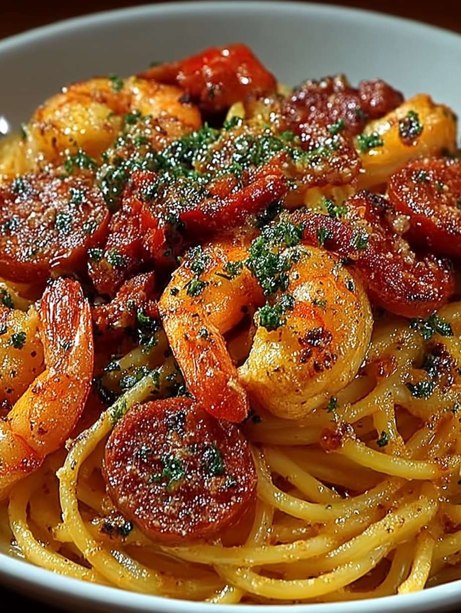 Spaghetti à la Crème de Poivron, Chorizo & Crevettes image 2