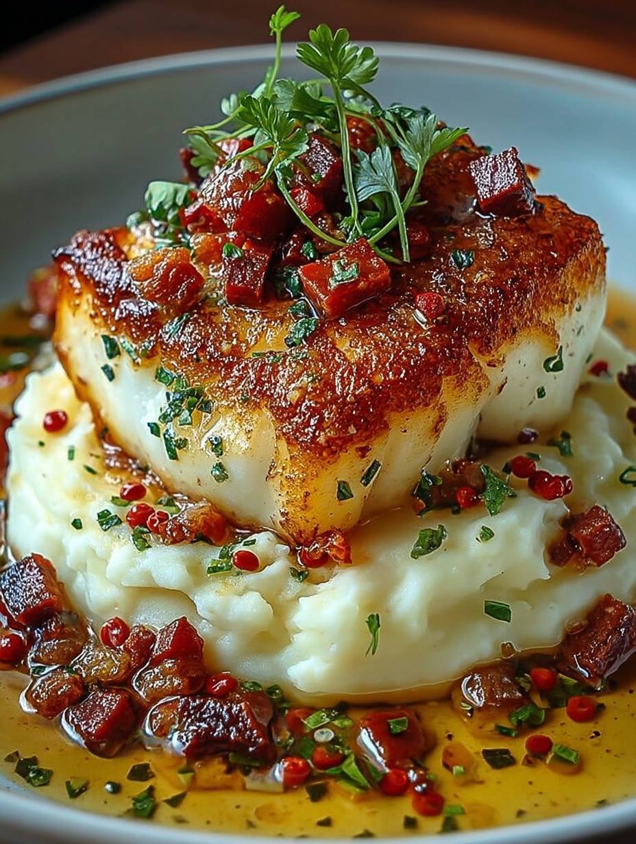 DOS DE CABILLAUD À LA CRÈME DE CHORIZO ET ÉCRASÉ DE POMMES DE TERRE image 2