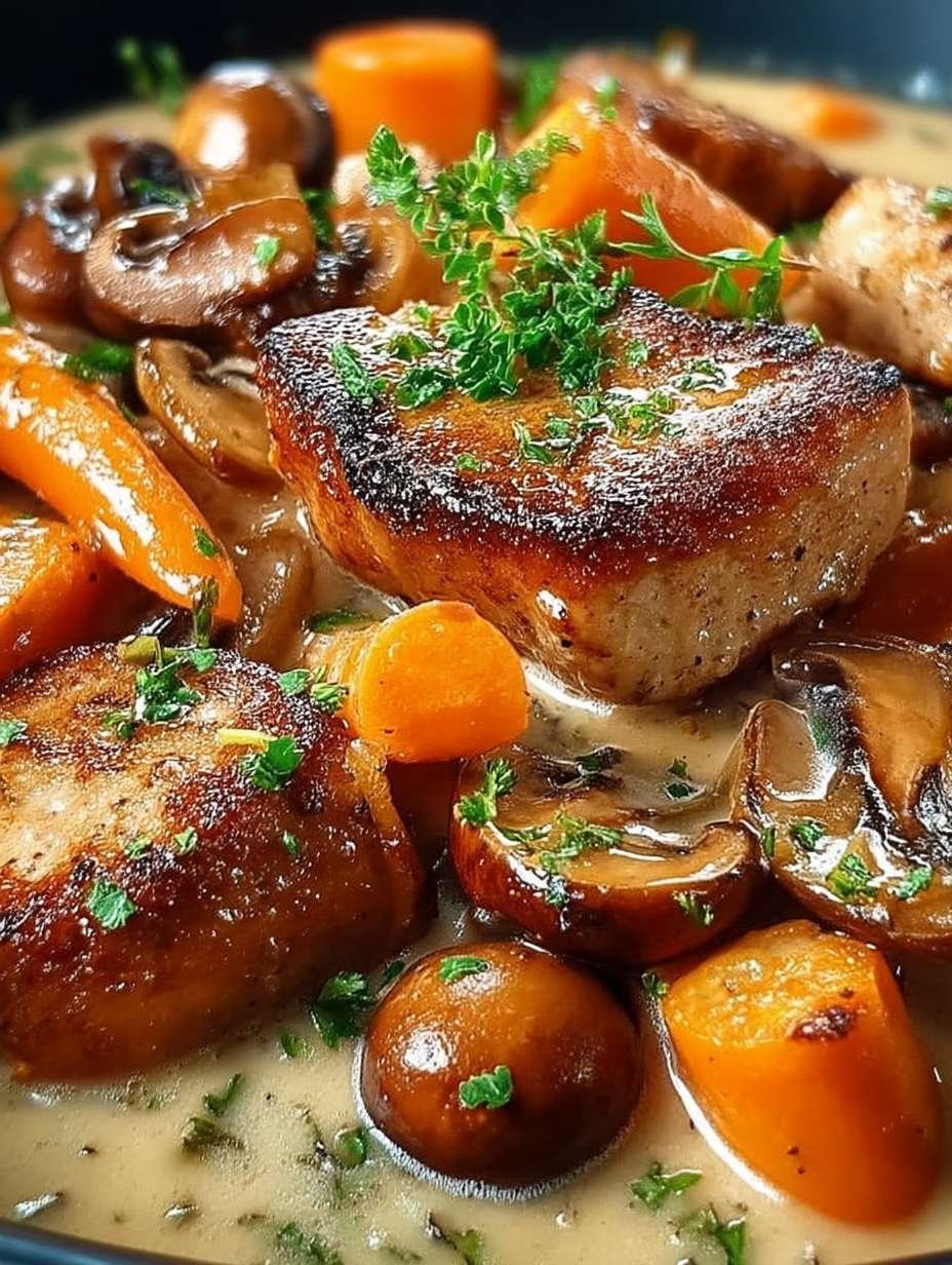 Poêlée de Porc Crémeuse aux Champignons et Carottes image 2