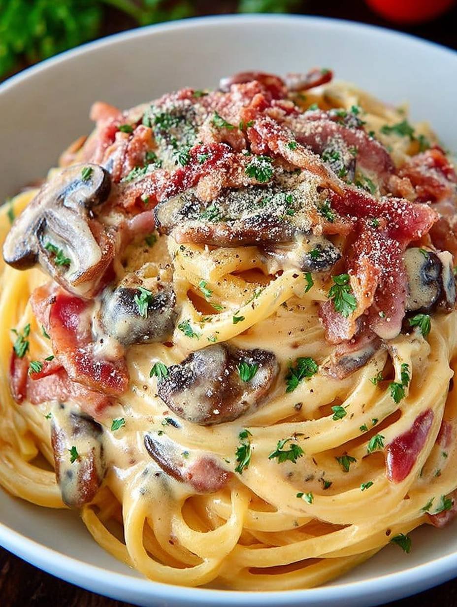 Pâtes Boscaiola - Délice Italien au Bacon et Champignons - Belappetit image 2