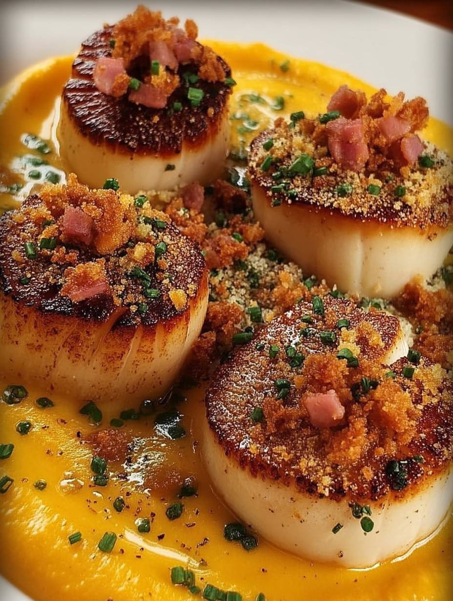 noix de saint jacques velouté de butternut et crumble de bacon image 2